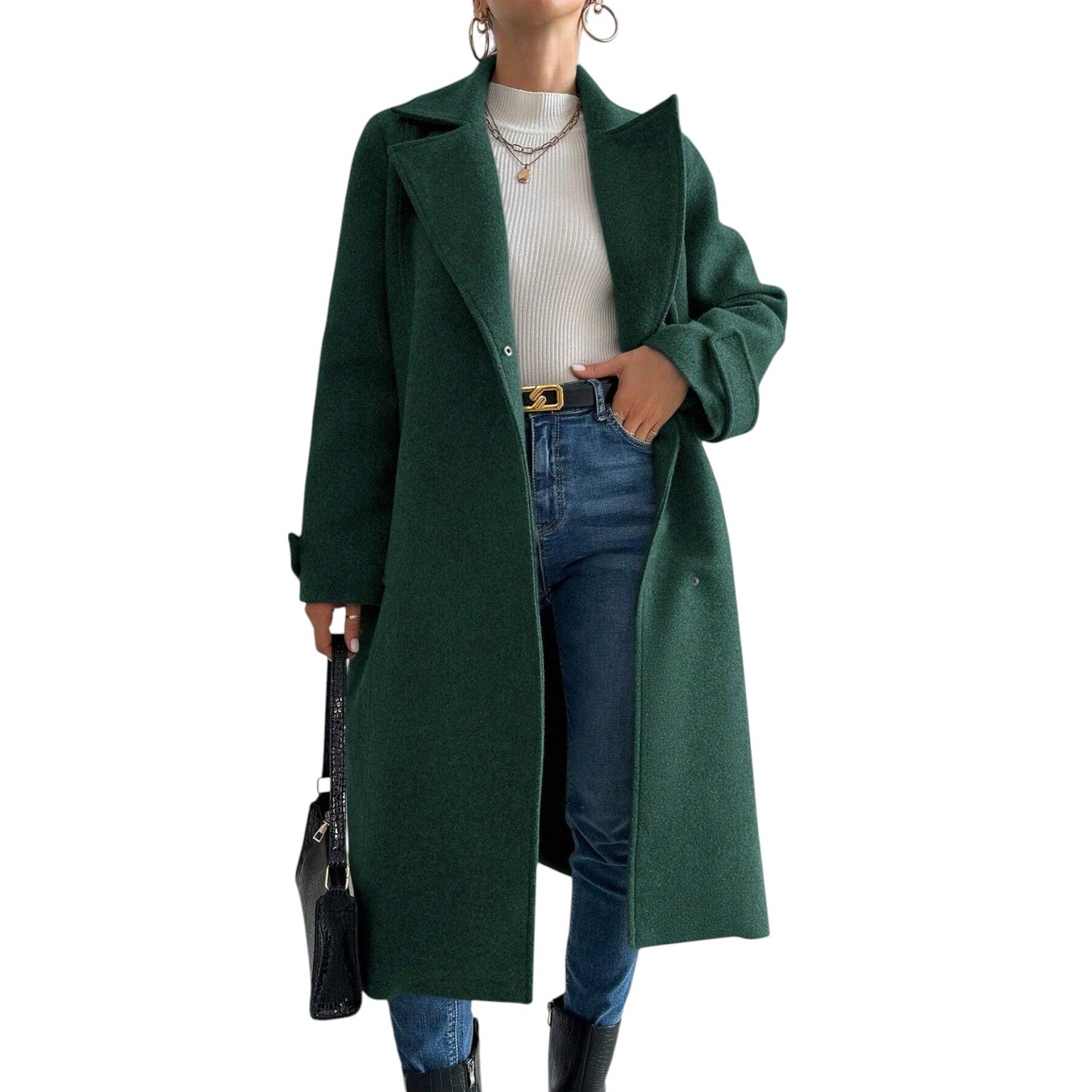 SHE sötétzöld hosszú gyapjúkabát