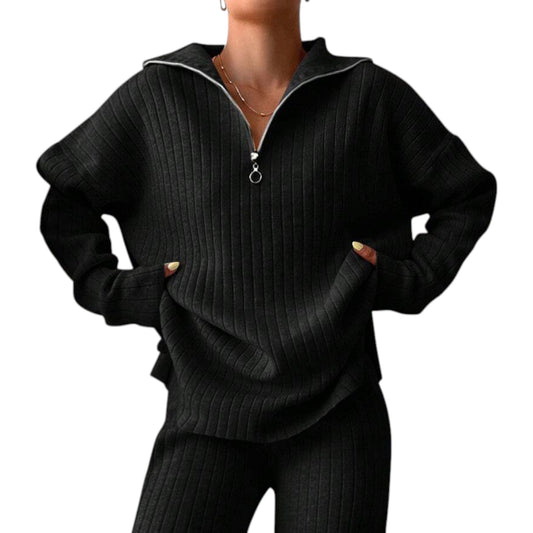 SHE fekete cipzáras pulóver