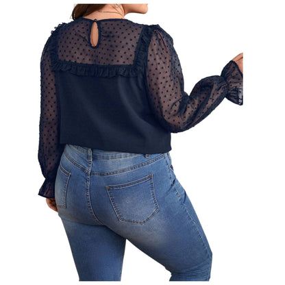 SHE sötétkék áttetsző ujjú blúz