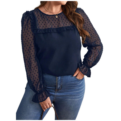 SHE sötétkék áttetsző ujjú blúz