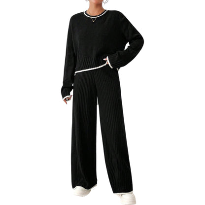 SHE fekete kötött nadrág és pulóver szett