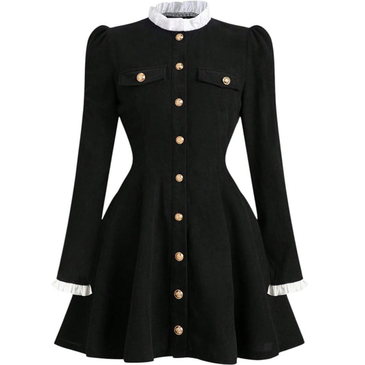 SHE fekete fodros galléros mini ruha