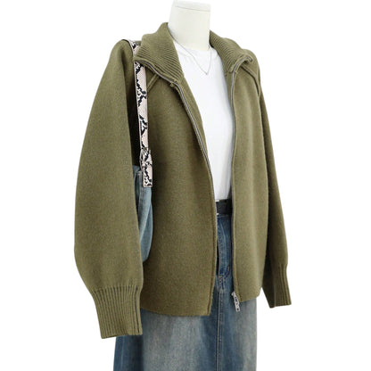 SHE khaki cipzáras kardigán