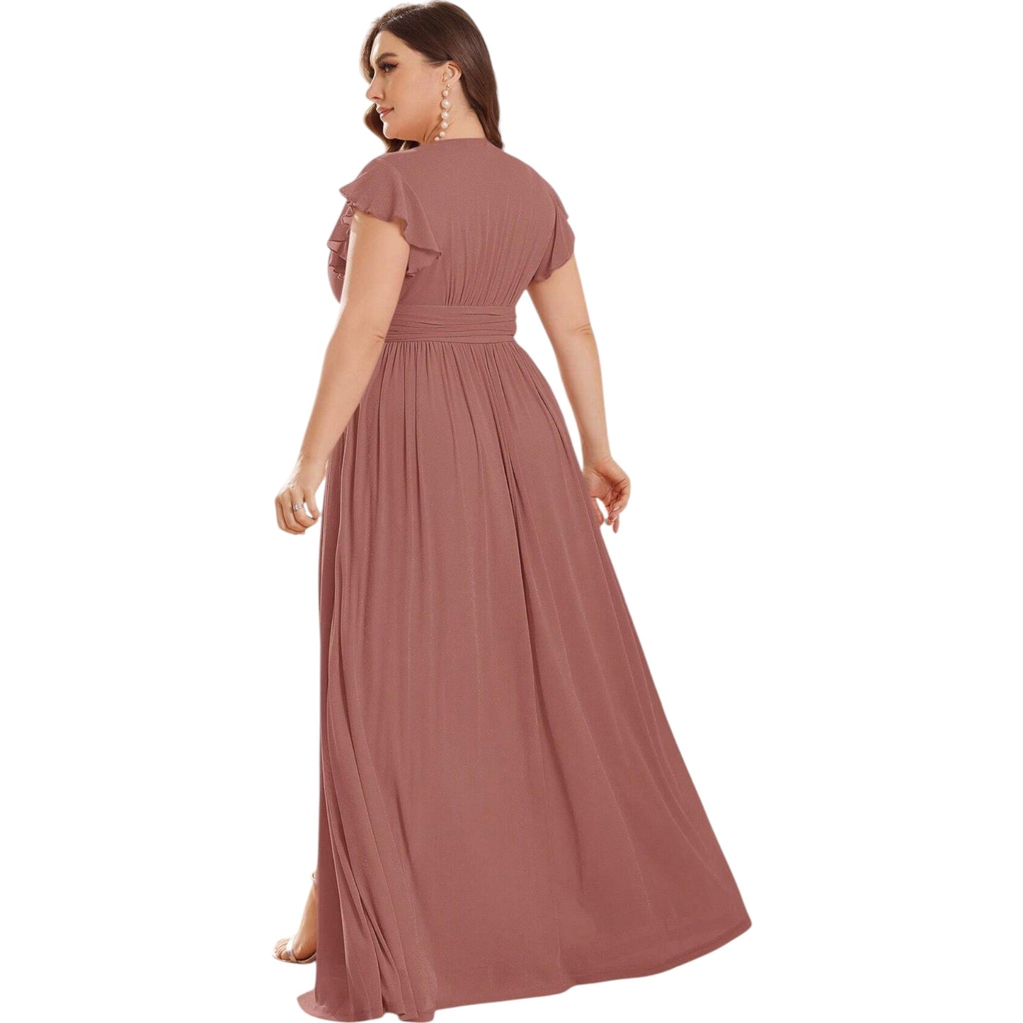 SHE rózsaszín V-nyakú maxi ruha