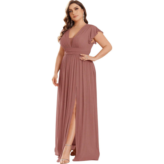 SHE rózsaszín V-nyakú maxi ruha