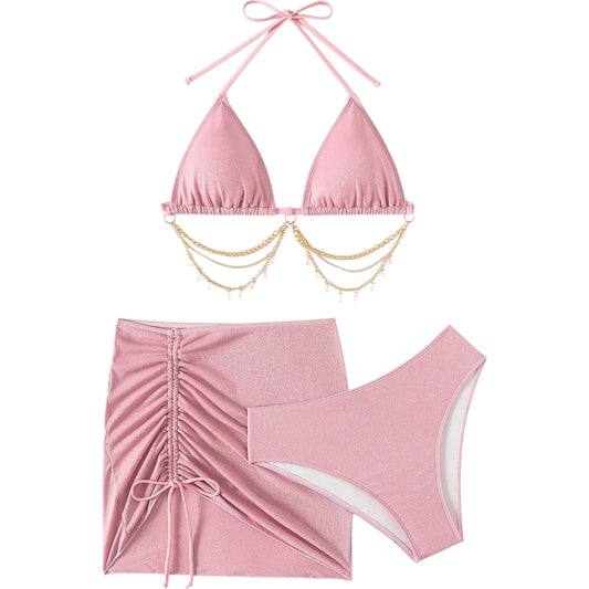 SHE rózsaszín bikini szett szoknyával