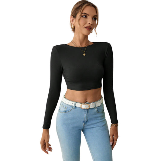 SHE fekete bordázott crop top