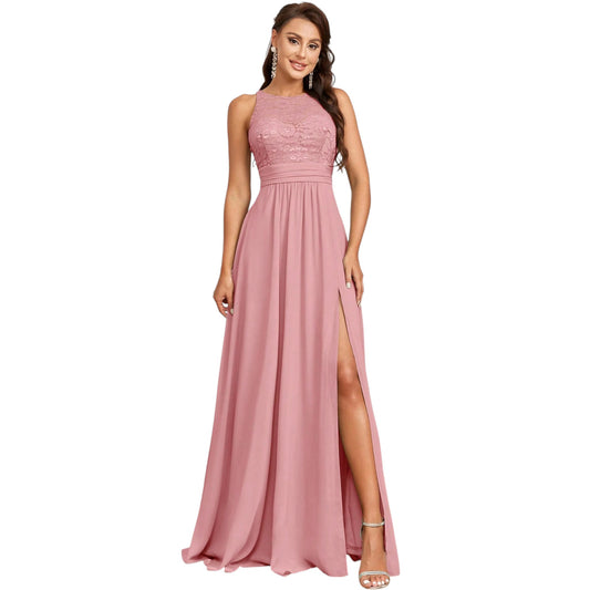 SHE rózsaszín hímzett hosszú ruha