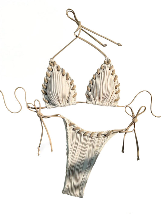 SHE törtfehér kötött bikini szett