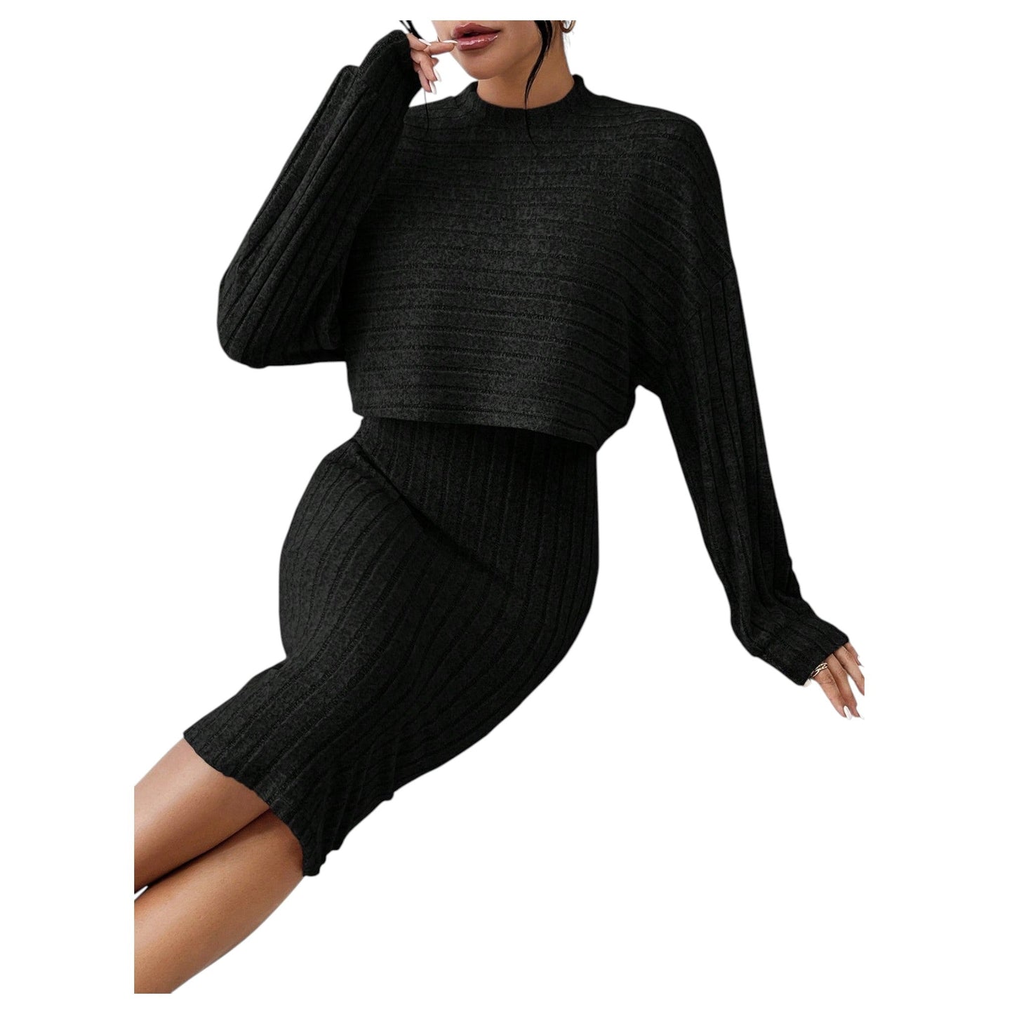 SHE fekete kötött mini szoknya szett