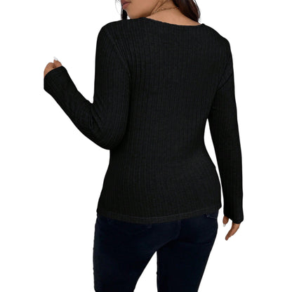 SHE fekete hosszú ujjú bordázott felső