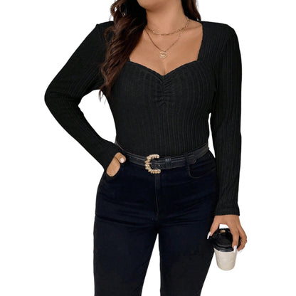 SHE fekete hosszú ujjú bordázott felső