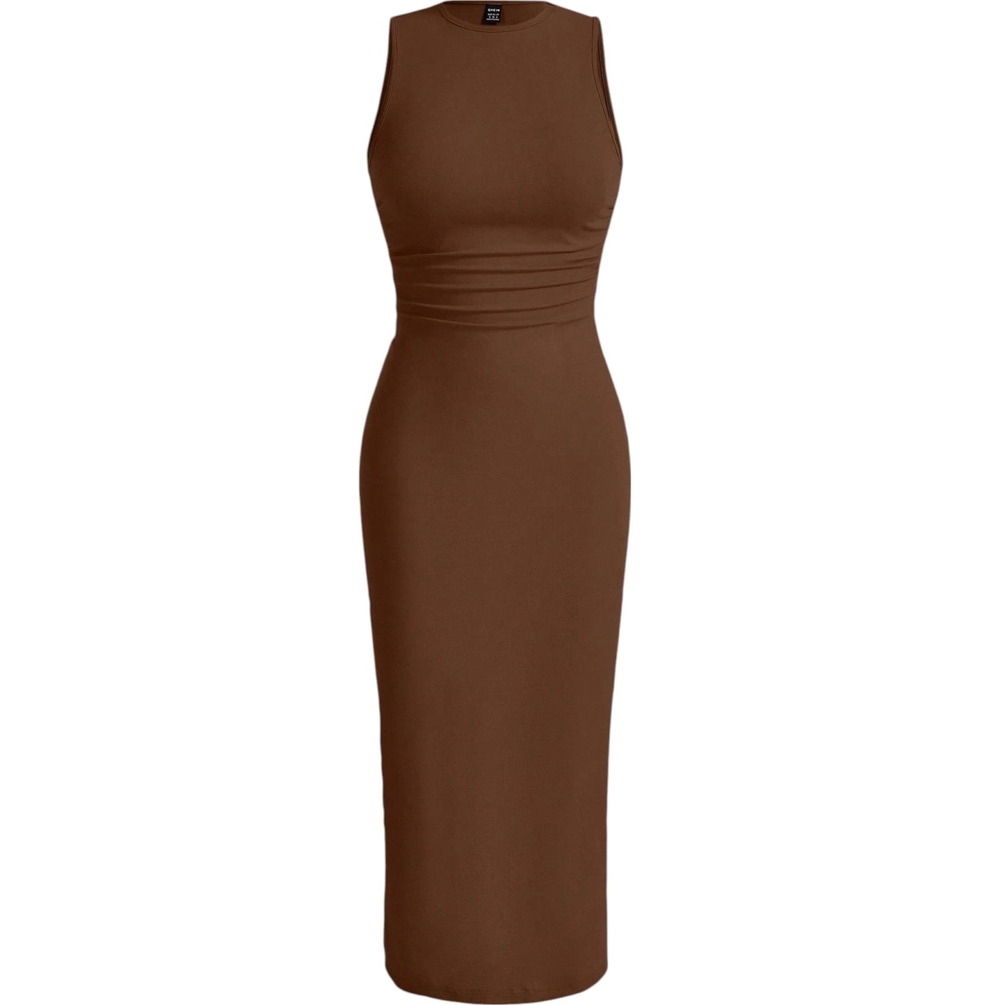 SHE barna slim fit midi ruha