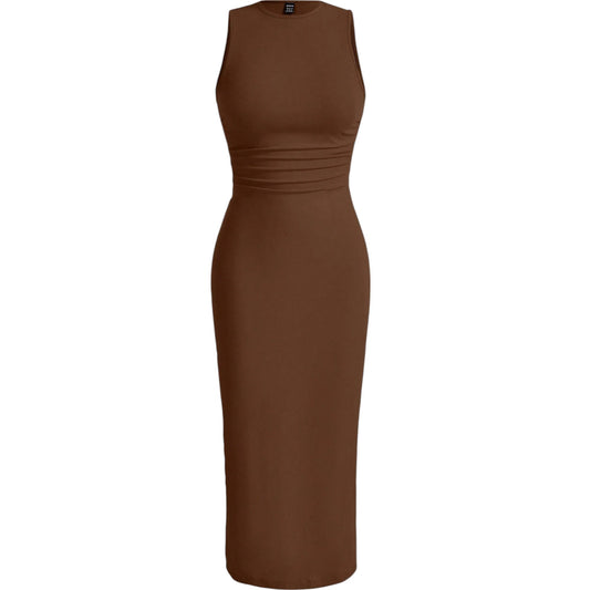 SHE barna slim fit midi ruha