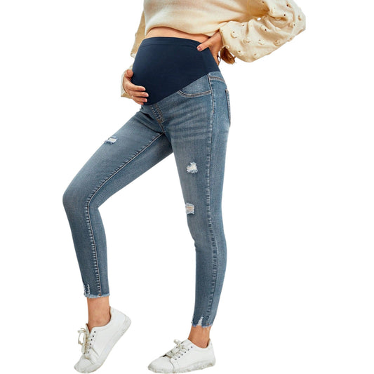 SHE kék szaggatott kismama farmer nadrág