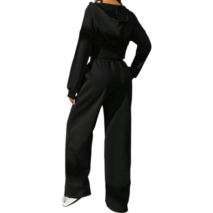 SHE fekete cipzáras kapucnis pulóver és melegítőnadrág szett