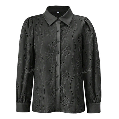 SHE fekete hímzett ingblúz
