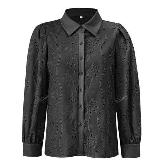 SHE fekete hímzett ingblúz