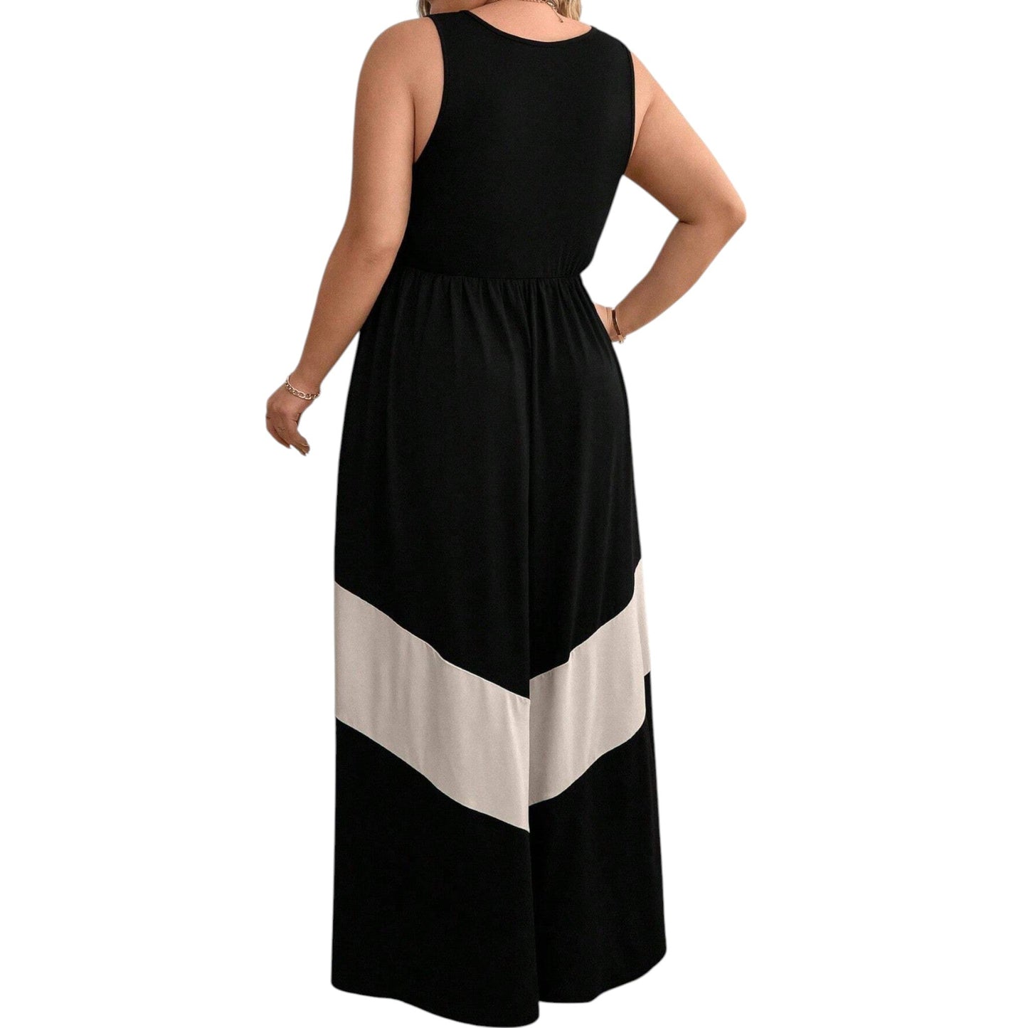 SHE fekete color block maxi ruha