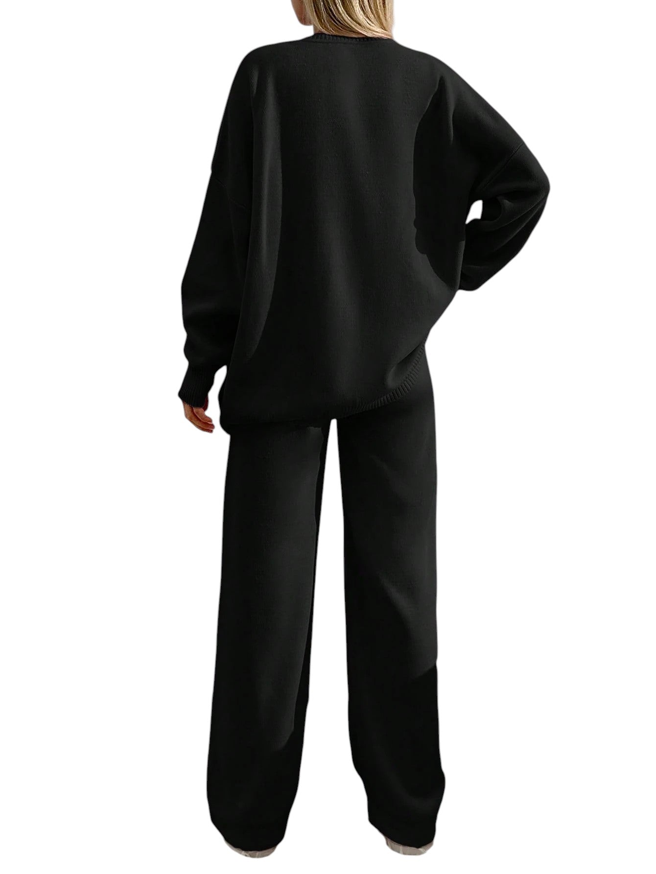 SHE fekete kötött kardigán és nadrág szett