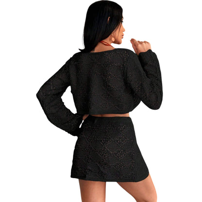 SHE fekete kötött szoknya szett