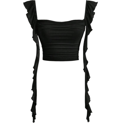 SHE fekete fodros crop top