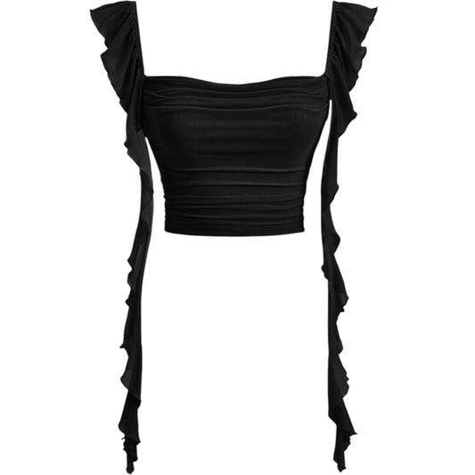 SHE fekete fodros crop top