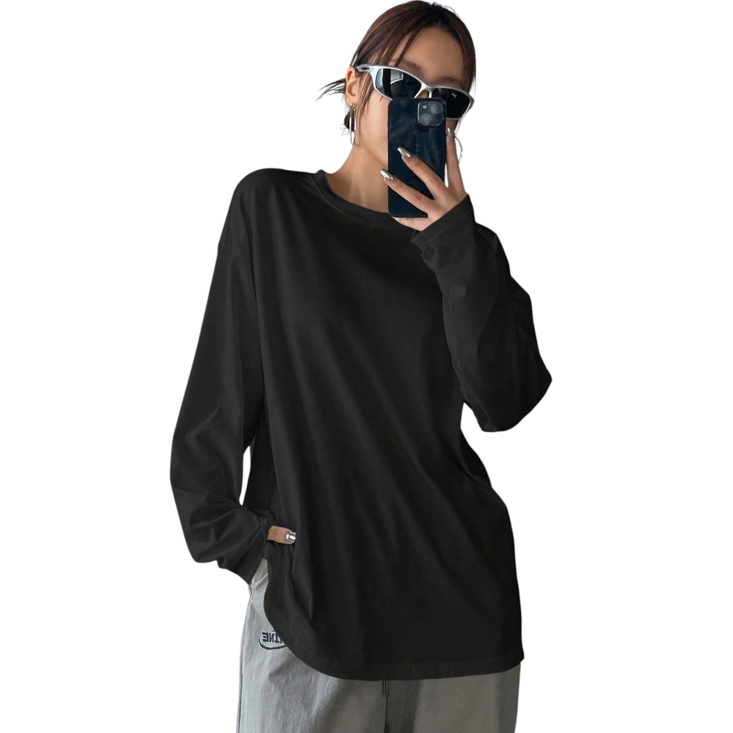 SHE fekete oversized hosszú ujjú póló