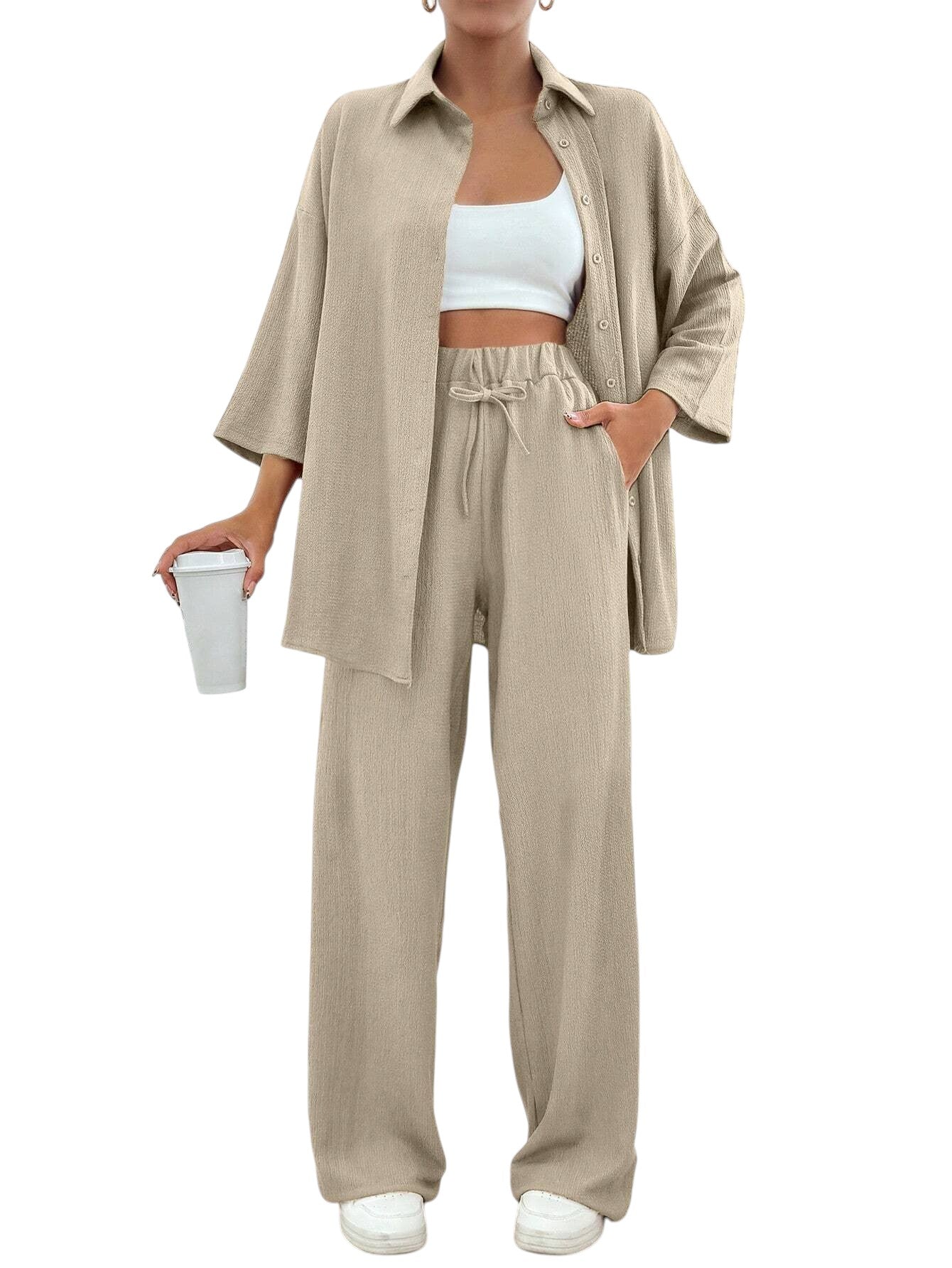 SHE bézs ing és nadrág szett