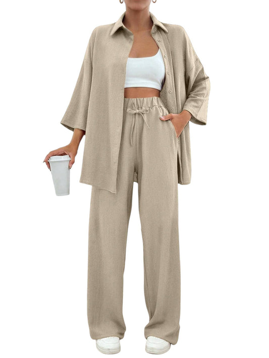 SHE bézs ing és nadrág szett