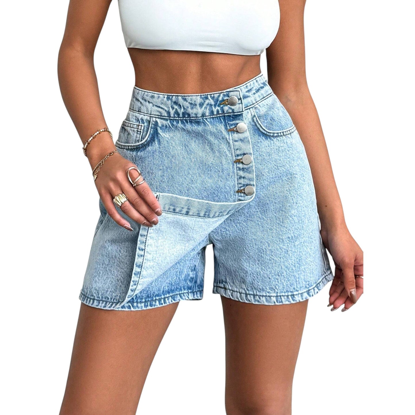 SHE világoskék gombos farmershort