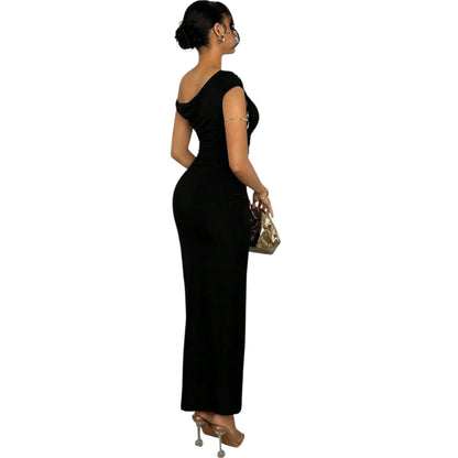 SHE fekete aszimmetrikus maxi ruha