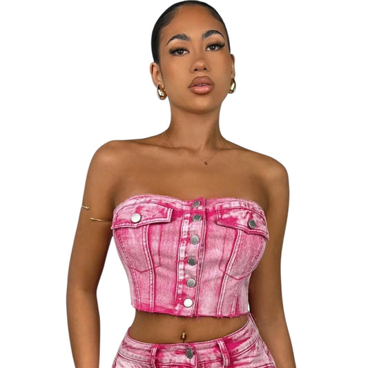SHE rózsaszín farmer crop top