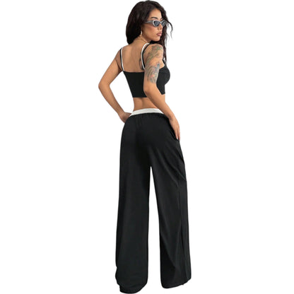 SHE fekete crop top és nadrág szett