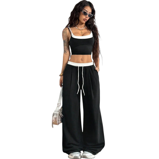 SHE fekete crop top és nadrág szett