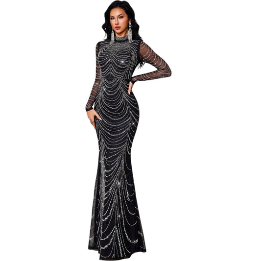 SHE fekete strasszos maxi ruha