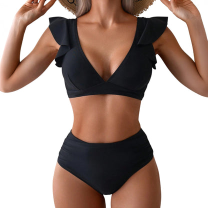 SHE fekete fodros magas derekú bikini