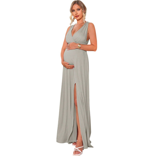 SHE szürke V-nyakú maxi ruha