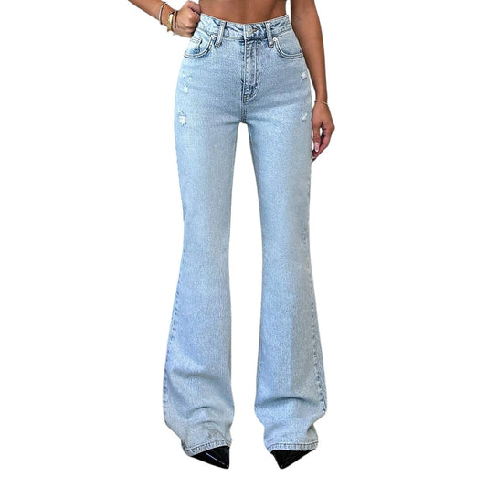 SHE kék szaggatott flare farmer nadrág