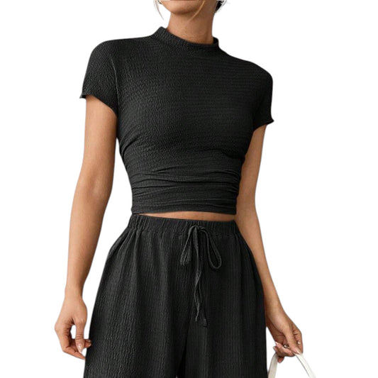 SHE fekete magas nyakú crop top