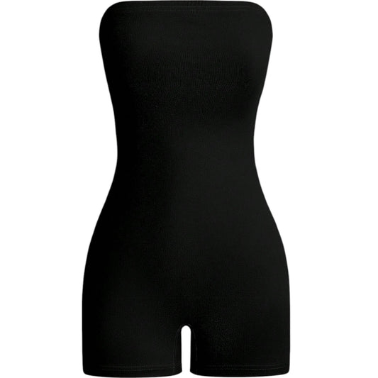 SHE fekete pánt nélküli jumpsuit