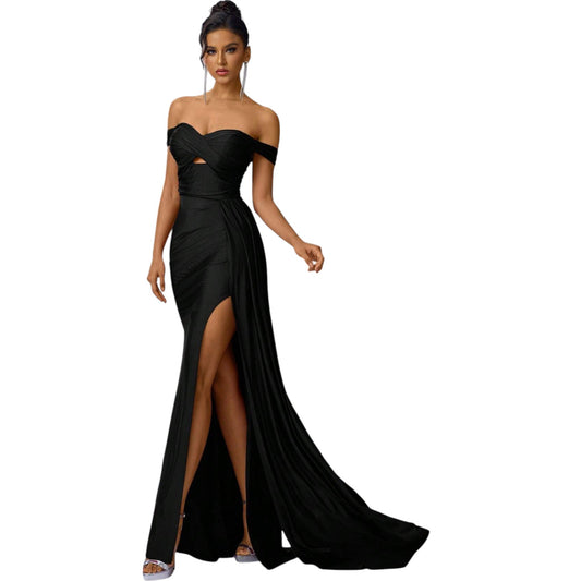 SHE fekete váll nélküli estélyi ruha