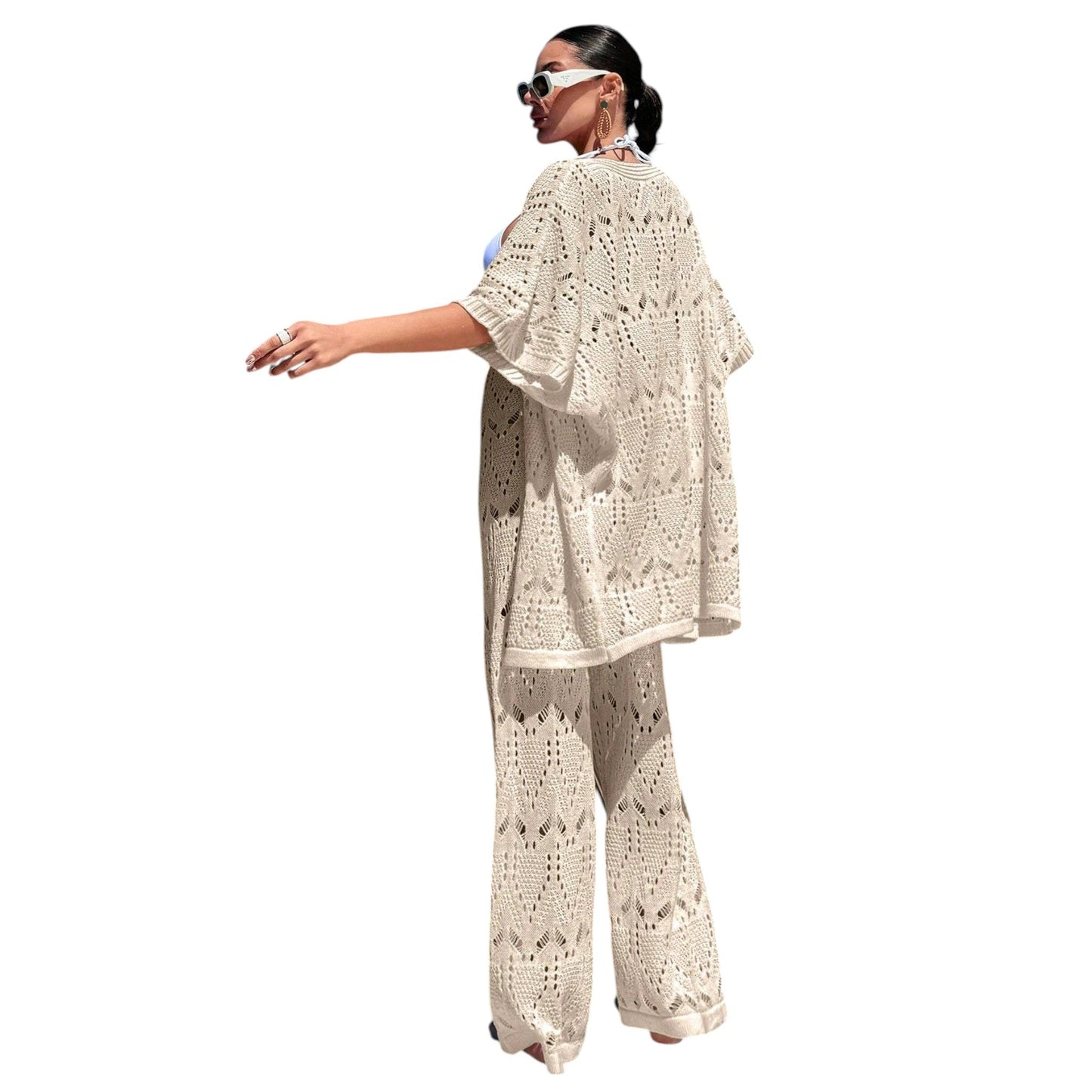 SHE bézs horgolt strand szett