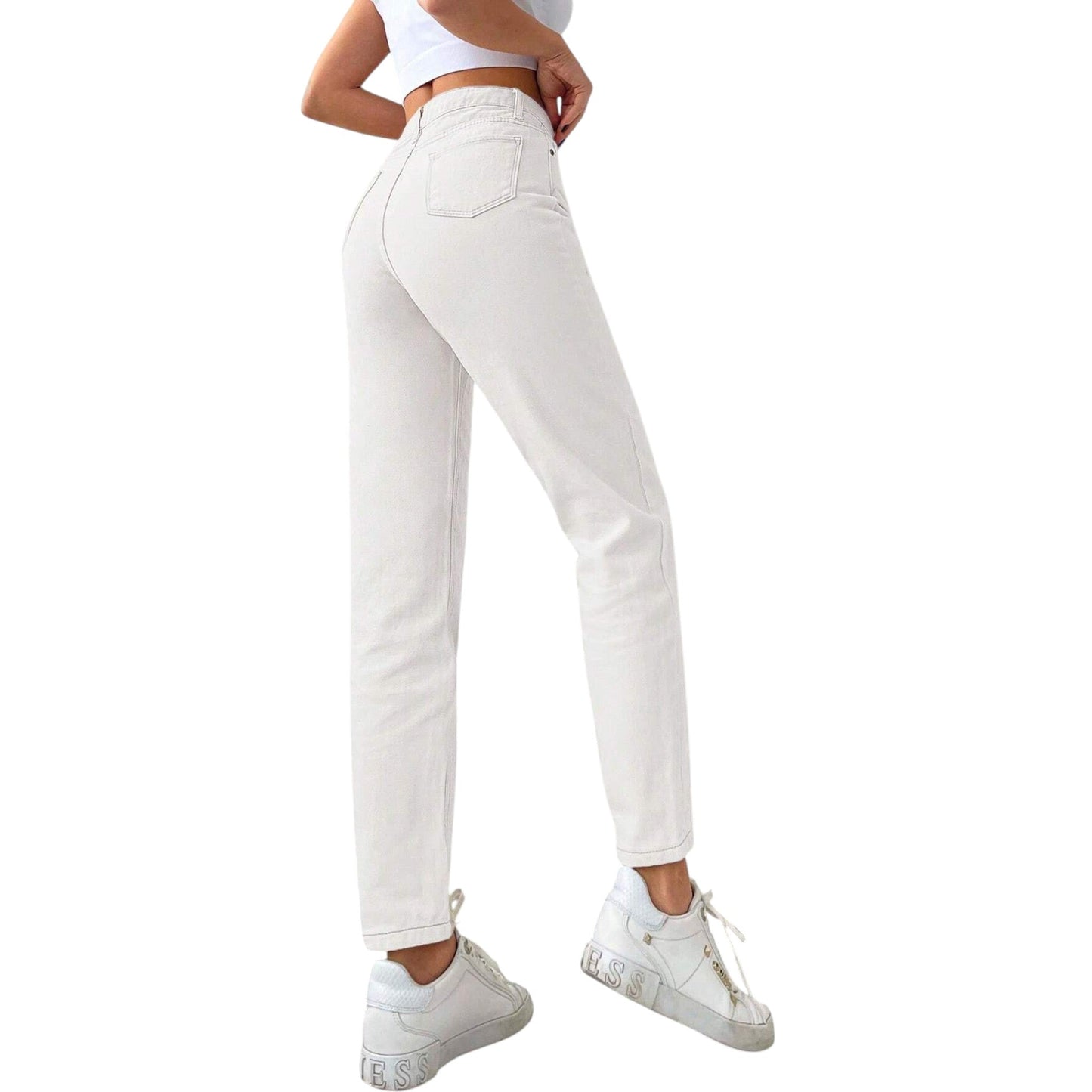 SHE fehér slim fit farmer
