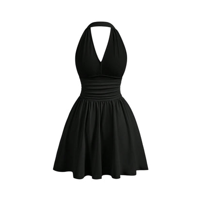 SHE fekete V-nyakú halter ruha