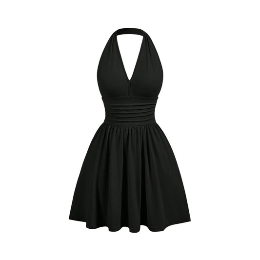 SHE fekete V-nyakú halter ruha