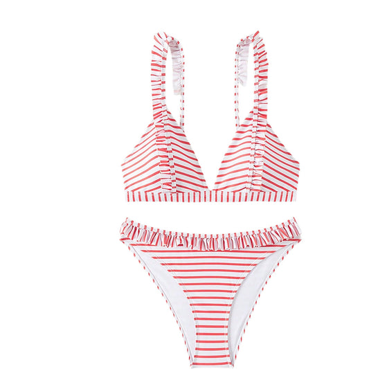 SHE pink-fehér csíkos fodros bikini