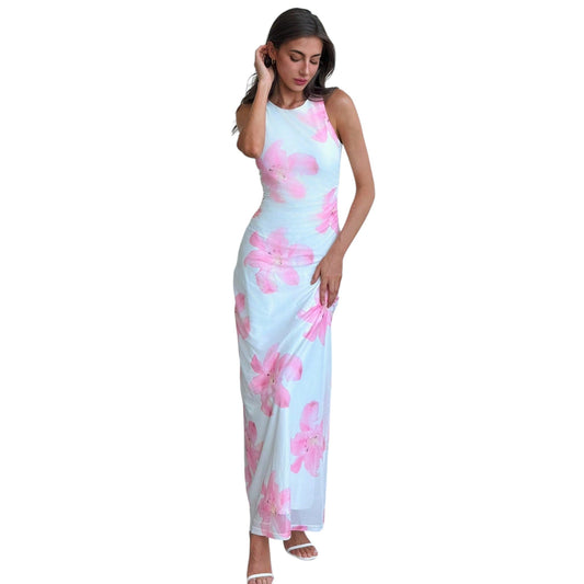 SHE rózsaszín virágmintás maxi ruha