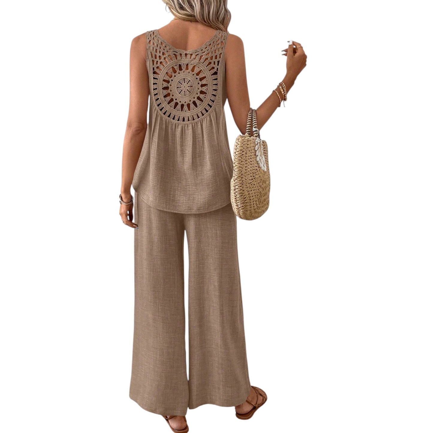 SHE barna ujjatlan top és nadrág szett