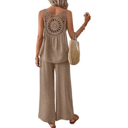 SHE barna ujjatlan top és nadrág szett